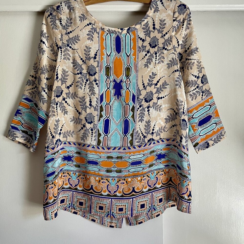 Maeve Anthropologie Sydney Silk Blouse Size 2 Button Down Floral Print Top XS